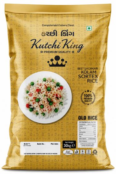 Kutchi King Lachkari Kolam Sortex Rice 30 kg golden bag