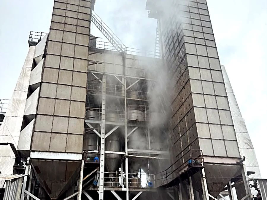 Parboiling steam towers at Shree RadhaGovind rice mill