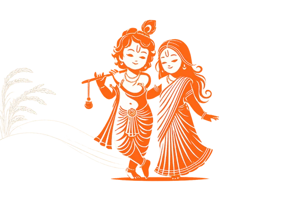 Radha and Krishna with rice stalks