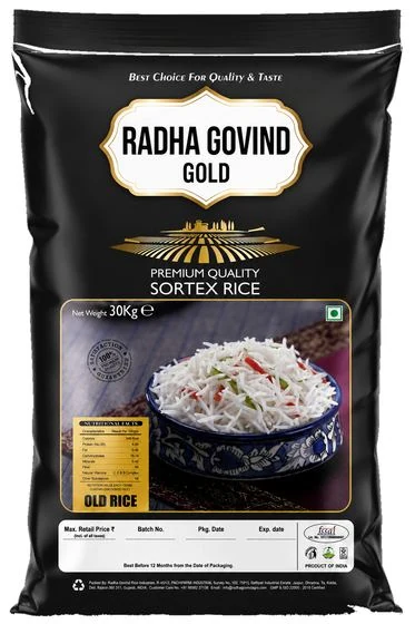 Radha Govind Gold Sortex Rice 30 kg black bag